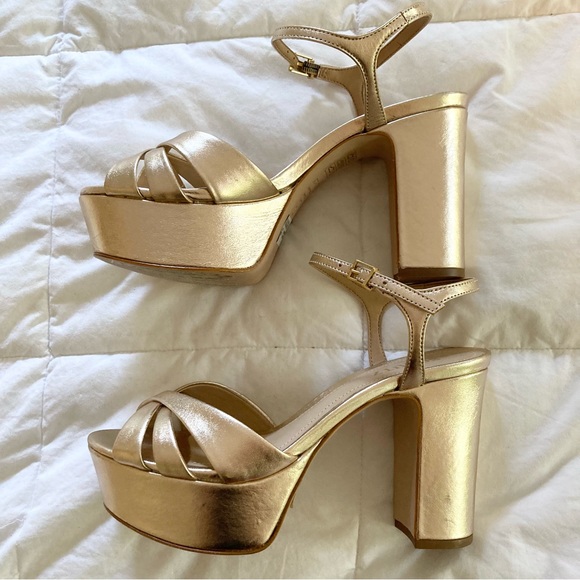 SCHUTZ Keefa Platform Sandals Platina Gold Metallic - Picture 5 of 14